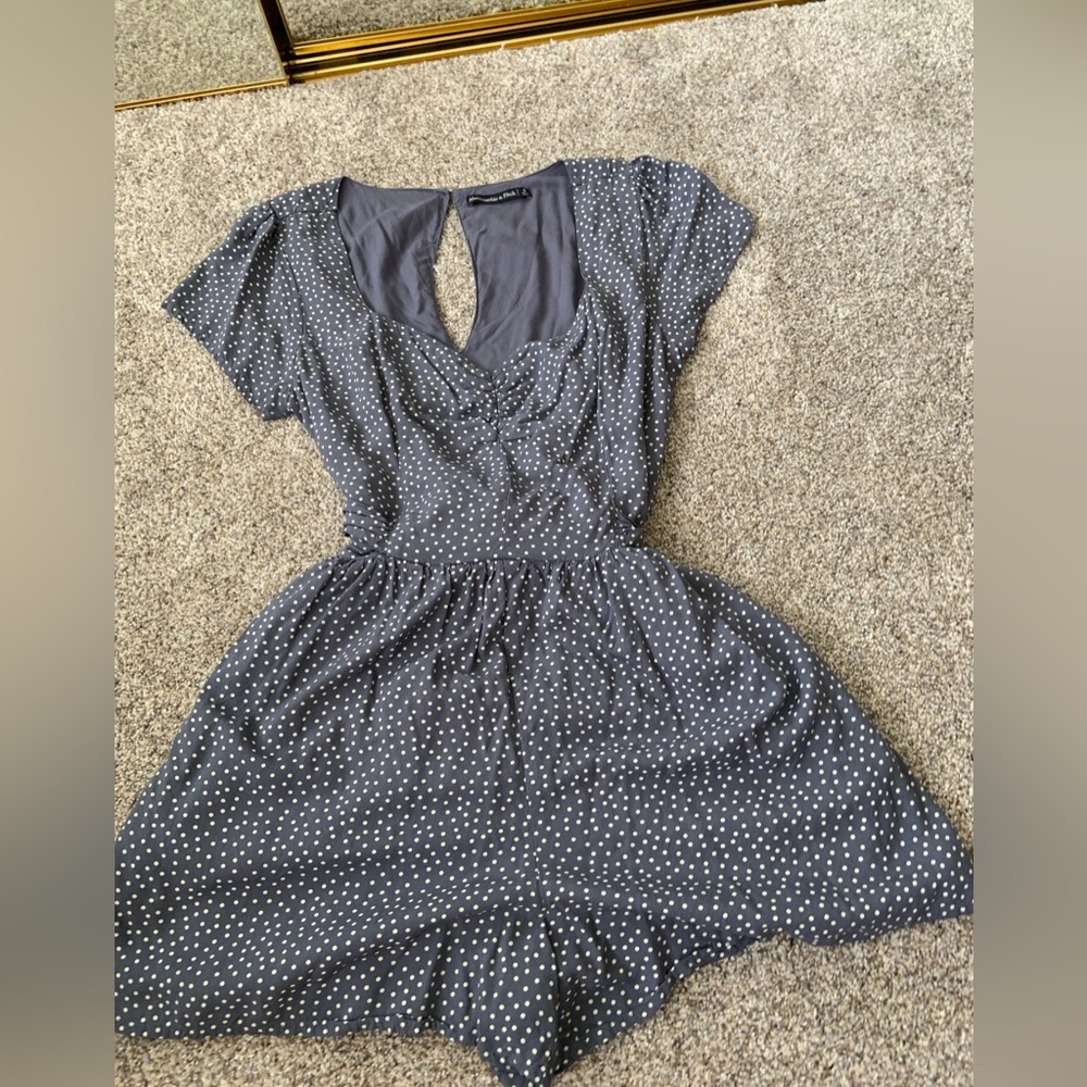 Abercrombie blue grey polka dot square neck romper